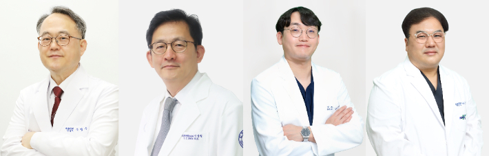 좌측부터 예방의학과 주영수 교수, 심장외과 신윤철 교수, 소화기내과 강중희 교수, 응급의학과 박은석 교수. 강원대학교병원 제공