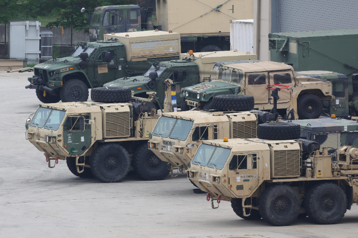 대기 중인 미군 차량. 연합뉴스