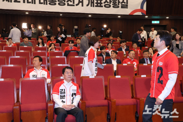 출구조사 발표후 텅 빈 상황실 지킨 안철수 화제