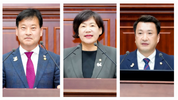 경주시의회 주동열(왼쪽부터) 한순희, 최재필 의원이 5분 자유발언을 하고 있다. 경주시의회 제공