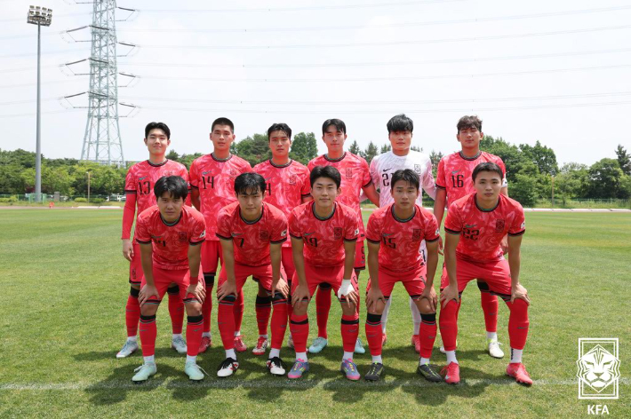 호주와 비공개 연습 경기에 나선 U-22 대표팀 선발 라인업. 대한축구협회 제공