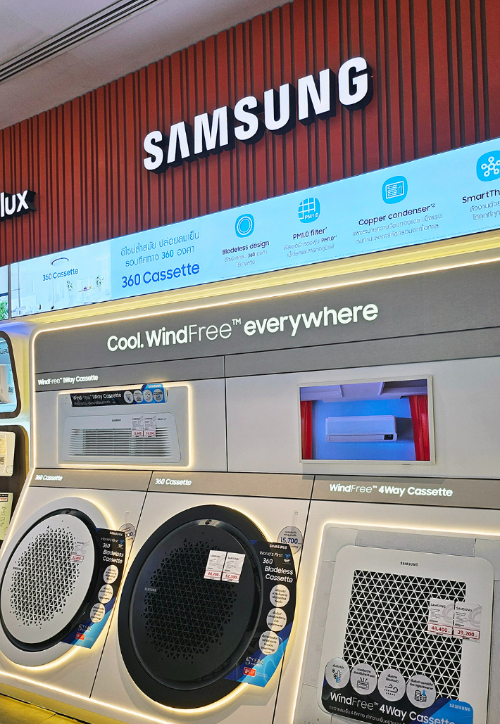 태국 방콕에 위치한 삼성전자 매장에 가정용 시스템에어컨 1Way 카세트 제품이 전시된 모습. 삼성전자 제공