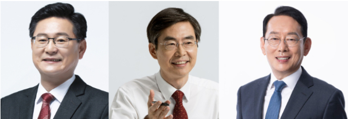 왼쪽부터 부산 중진의원인 국민의힘 이헌승, 조경태, 김도읍 의원. 이헌승 의원은 원내대표 출마가능성에 대한 고민을 12일까지 결론내리겠다는 입장이며, 조경태 의원은 경선에 참여하지는 않겠지만, 추대 시 헌신하겠다는 의지를 드러내고 있고, 김도읍 의원은 공식 불출마를 선언했다. 의원실 제공