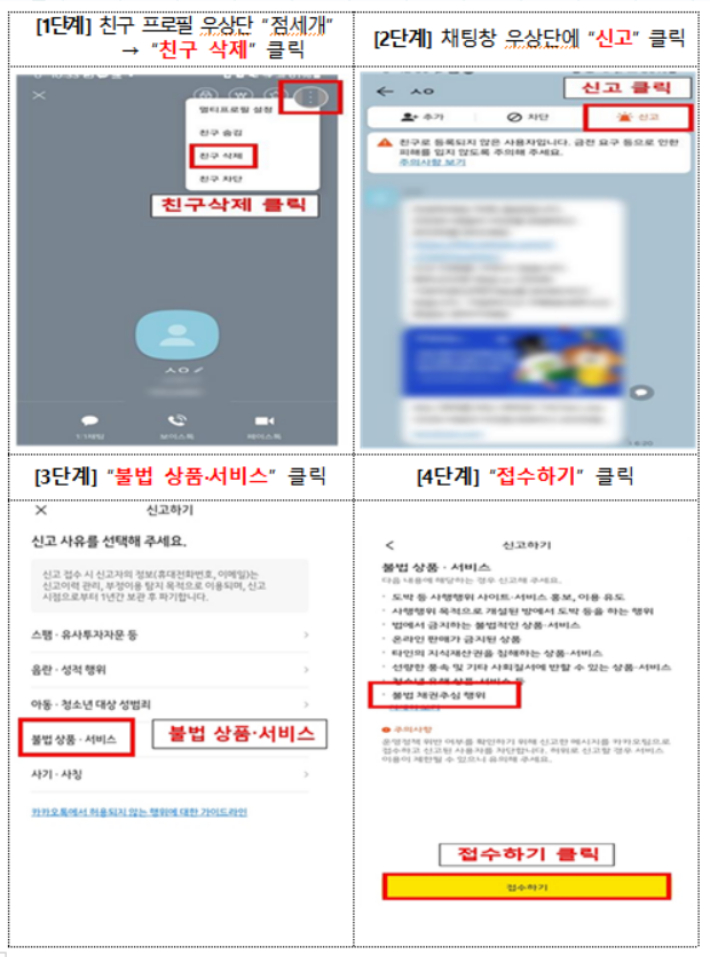 카카오톡 신고 방법. 금융감독원 제공