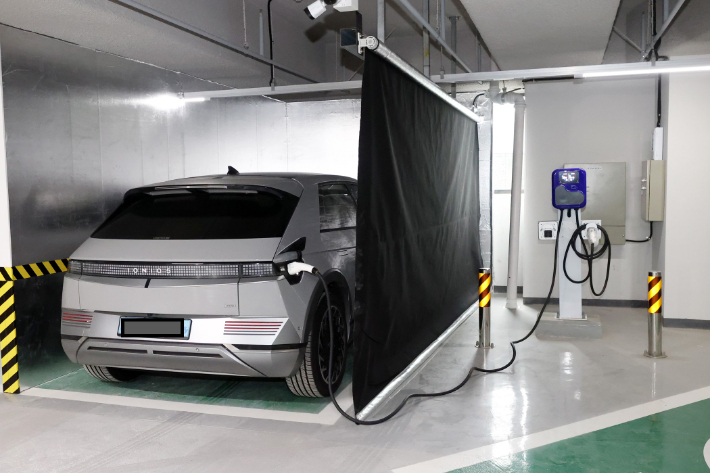 화재 예방 시스템이 적용된 시흥 신천역 해링턴타워 709 전기차 충전소. 케이피투 제공