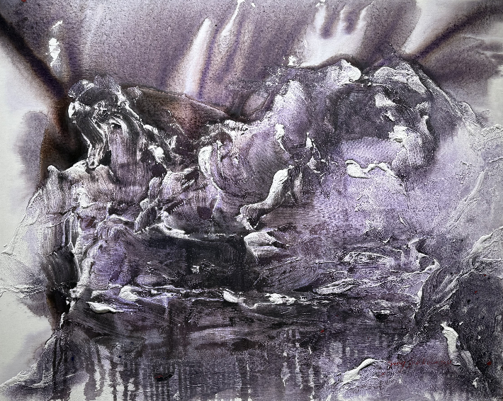 송수근, '바위산'. 162.2cm x 130.3cm, 캔버스 위에 혼합재료, 2025. 꾸바아트센터 제공