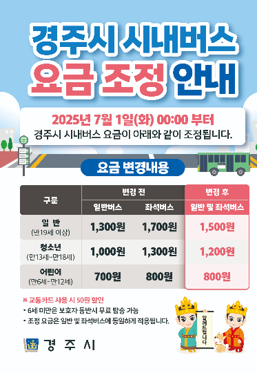 경주시 시내버스 요금 변경 안내문. 경주시 제공
