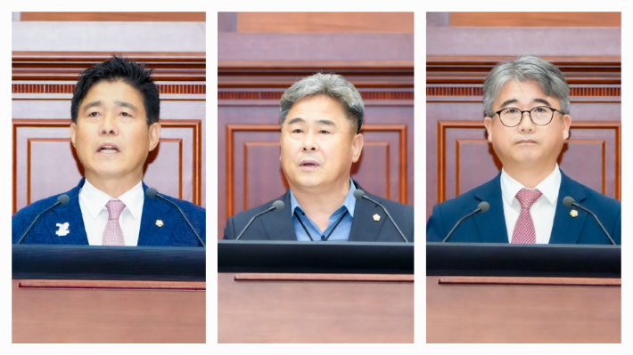 정성룡 최영기 오상도 의원이 5분 자유발언을 하고 있다. 경주시의회 제공