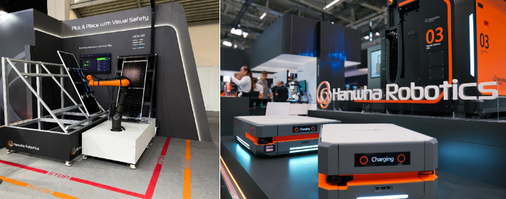 한화로보틱스의 HCR-32와 자율 이동 로봇. 한화로보틱스 제공