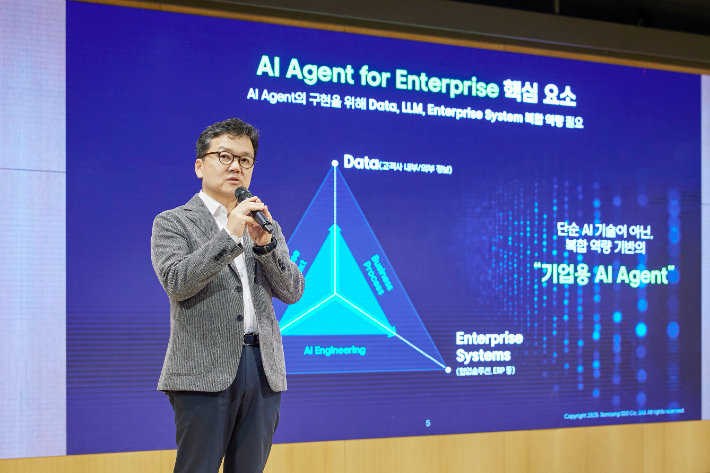 삼성SDS 이준희 대표이사(사장)가 6월 26일 진행된 삼성SDS 미디어데이에서 환영사를 전하고 있다. 삼성SDS 제공 