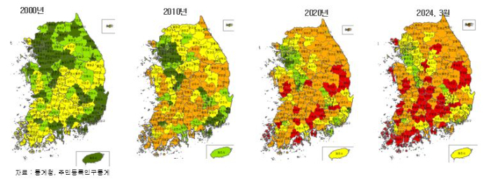 지난 2000년 0곳이었던 국내 소멸위험지역이 2024년 3월 기준 130곳으로 늘어났다. 이상호 한국고용정보원 연구위원 제공
