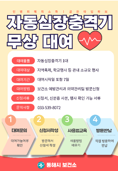 동해시, 소규모 행사장에 자동심장충격기 무상 대여. 동해시 제공