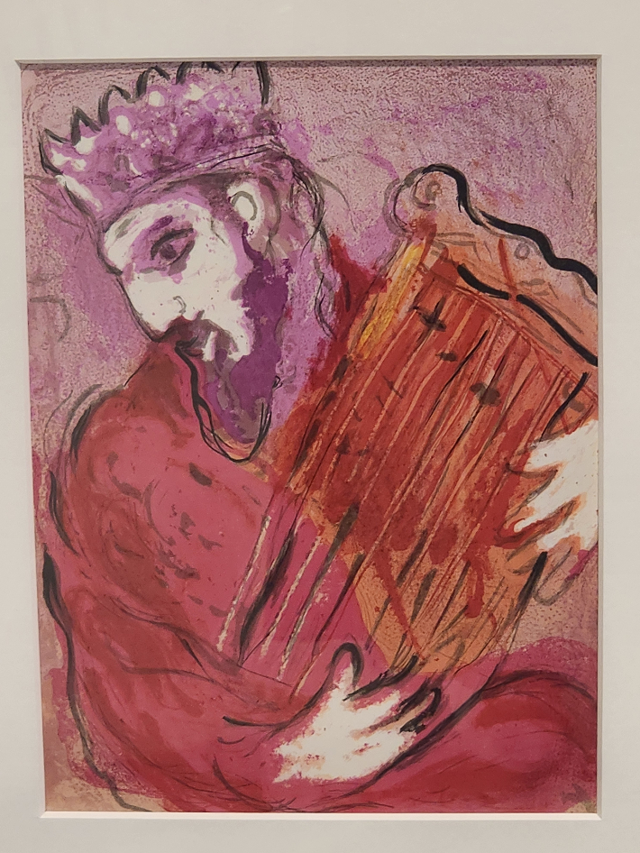 샤갈, '다윗과 그의 하프', '성서, 베르브 제33-48호', 종이에 다색 석판, 34x25cm, 1956.