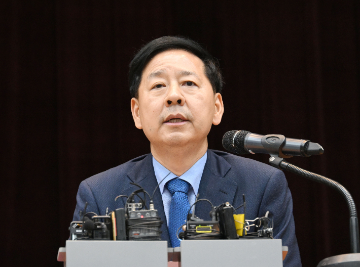 구윤철 부총리 겸 기획재정부 장관 후보자가 6월 29일 오후 서울 중구 예금보험공사에서 열린 기자간담회에서 모두발언을 하고 있다. 기획재정부 제공