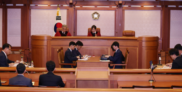 1일 서울 종로구 헌법재판소 소심판정에서 조지호 경찰청장 탄핵 심판 첫 변론준비기일이 열리고 있다. 연합뉴스