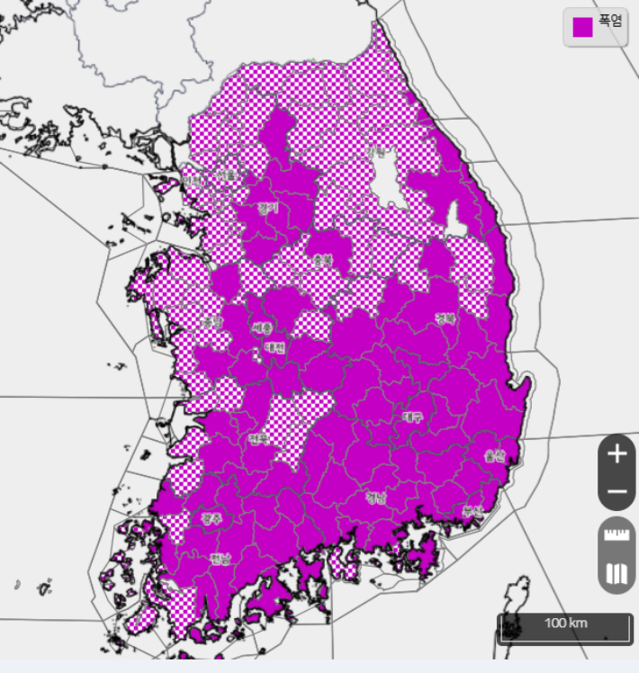 폭염특보 현황. 기상청 제공 