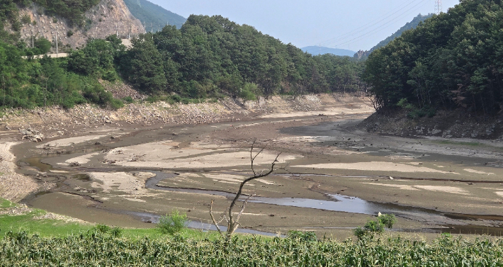 강릉지역에 극심한 가뭄이 이어지면서 바닥을 드러내 오봉저수지. 연합뉴스