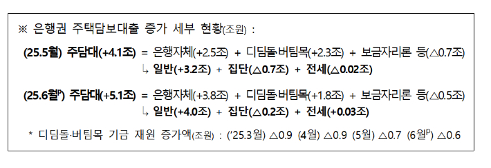 은행권 주담대 증가 세부 현황. 금융위원회 제공 