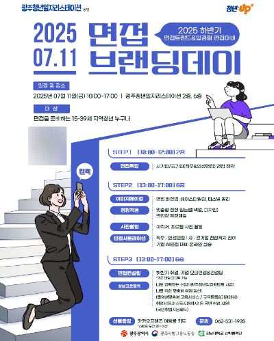 광주광역시는 11일 오전 10시부터 오후 5시까지 광주청년일자리스테이션 동명센터 2층과 6층에서 '2025 면접브랜딩 데이'를 운영한다. 광주시 제공