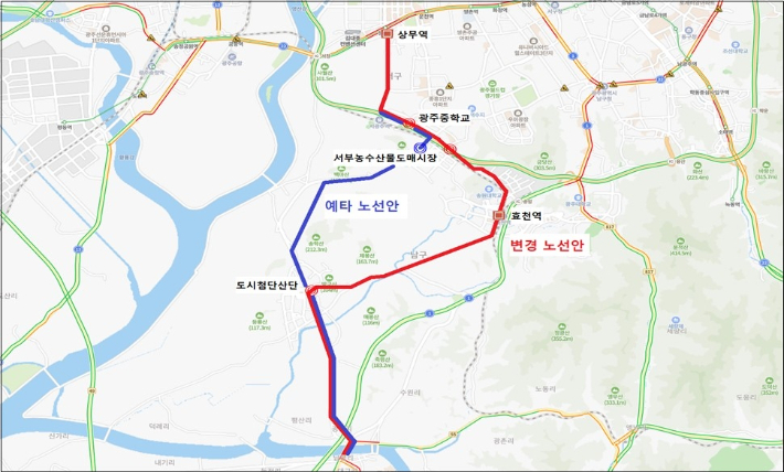 광주~나주 광역철도 노선안. 광주광역시 제공