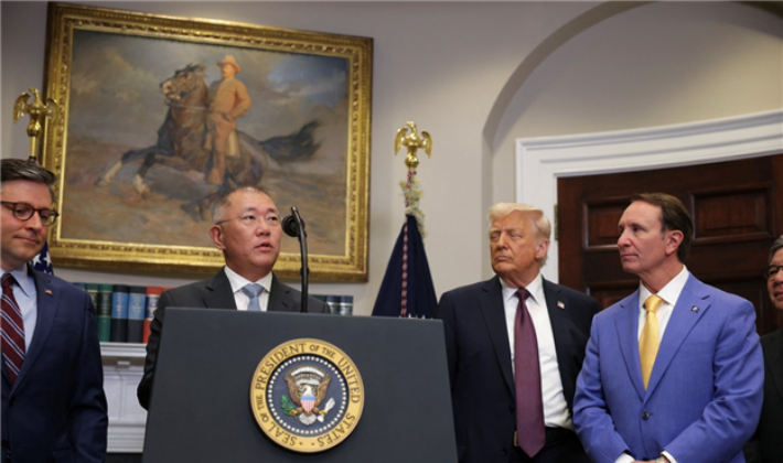 백악관서 대미투자 발표하는 정의선 현대차 회장. 연합뉴스