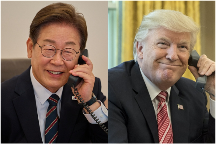 통화하는 이재명 대통령(왼쪽)과 트럼프 미국 대통령. 연합뉴스