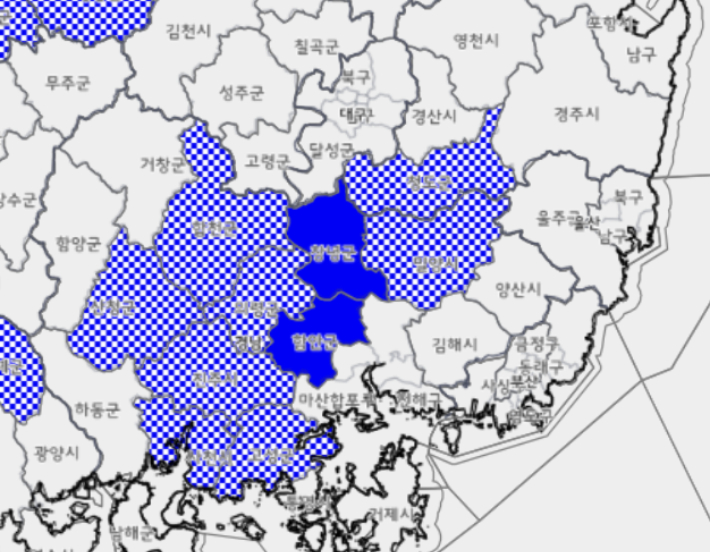 경남 호우특보 현황. 기상청 제공 