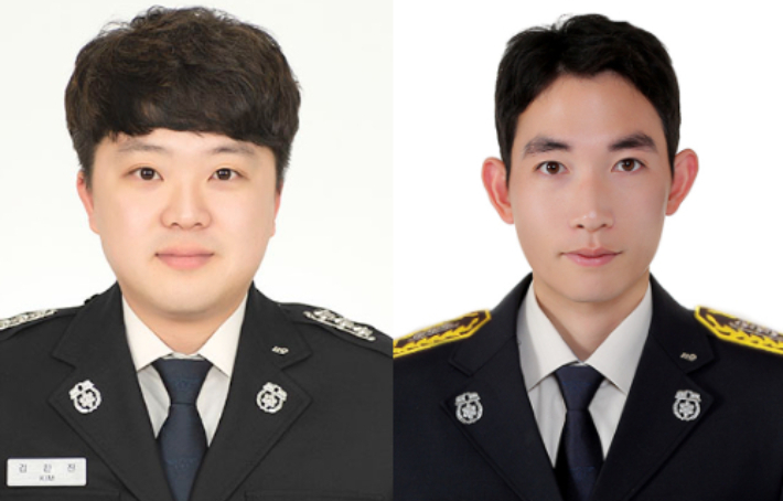 강원소방본부 김찬진(왼쪽)·김후균(오른쪽) 소방교. 강원소방 제공