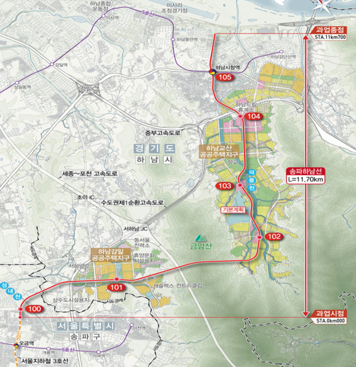 송파하남선(서울 지하철 3호선 연장) 광역철도 위치도. 국토교통부 제공