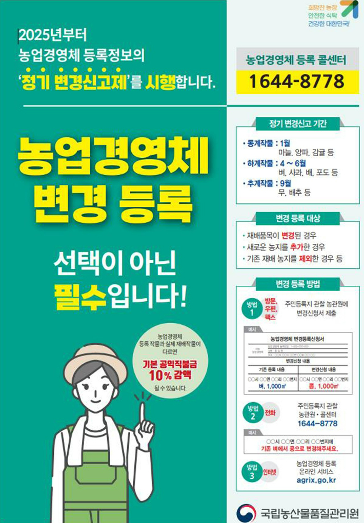 농업경영체 변경 등록 안내. 농관원 보성사무소 제공
