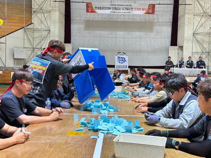 전국금속노조 현대중공업지부 단체교섭 잠정합의안 조합원 총회. HD현대중공업 노조 제공