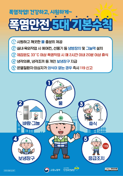 폭염안전 5대 기본수칙 포스터. 고용노동부 제공