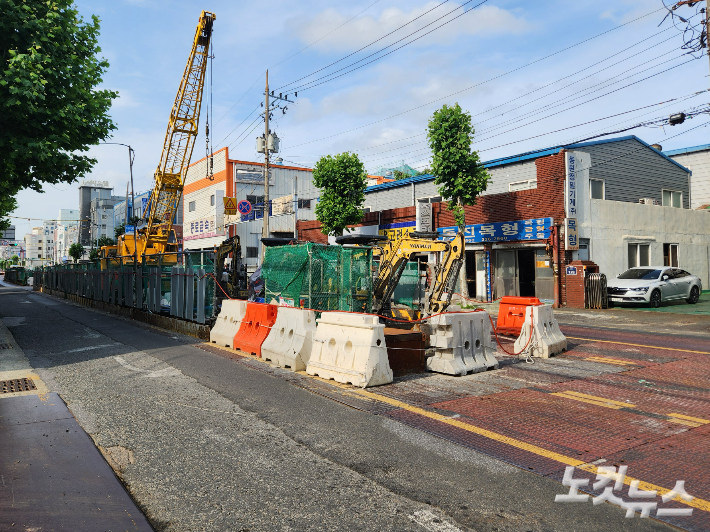 땅꺼짐 사고가 잇따라 발생한 부산 사상~하단선 공사현장 일대 모습. 정혜린 기자