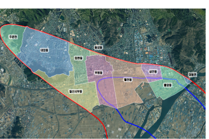 소음피해지역 등고선. 김해시 제공
