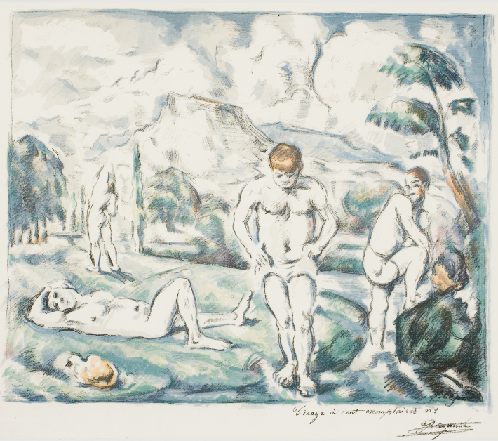 폴 세잔, '목욕하는 사람들', 다색 석판화, 42.5 x 64.5 cm(1898). 요하네스버그 아트 갤러리, 남아프리카 공화국. 가우디움어소시에이츠 제공