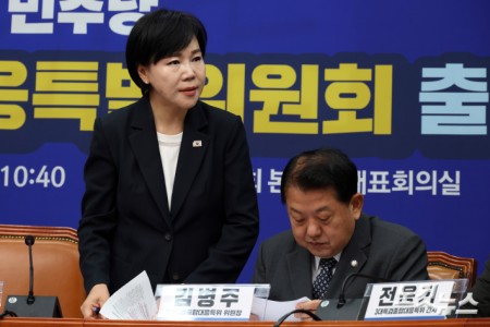 3대특검종합대응특위, 대화하는 전현희 총괄위원장-김병주 위원장