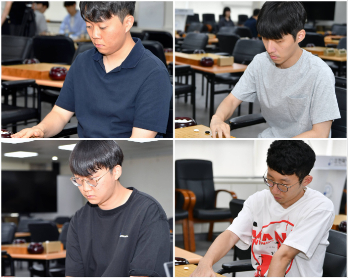 35.75대 1의 경쟁률을 뚫고  국수산맥 국제바둑대회 세계프로최강전 본선 진출에 성공한 신민준 9단, 김명훈 9단, 박상진 9단, 박현수 6단(사진 맨 위 왼쪽부터 시계 방향으로). 한국기원 제공