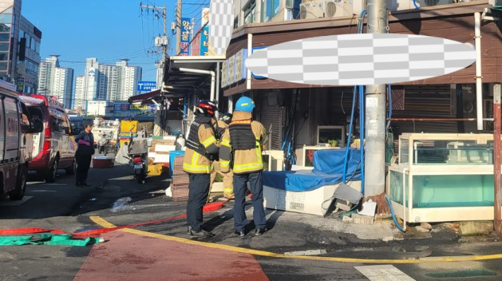 지난 21일 발생한 상가 시즈히터 화재. 포항북부소방서 제공