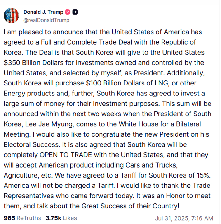 도널드 트럼프 미국 대통령 트루스소셜 캡처