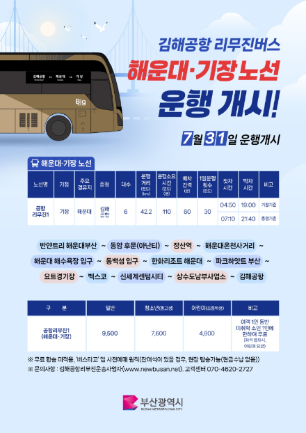 김해공항 리무진 버스 해운대·기장 노선 안내문. 기장군 제공 
