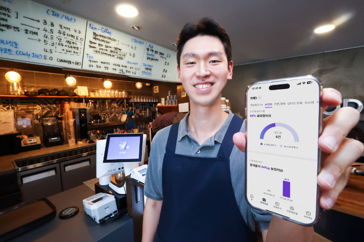 LG유플러스는 지난해 출시한 소상공인 전용 'AI전화' 서비스를 5G 모바일 프리미엄 요금제 가입 혜택으로 제공한다고 1일 밝혔다. 사진은 LG유플러스 임직원이 'AI전화' 혜택을 소개하고 있는 모습. LG유플러스 제공