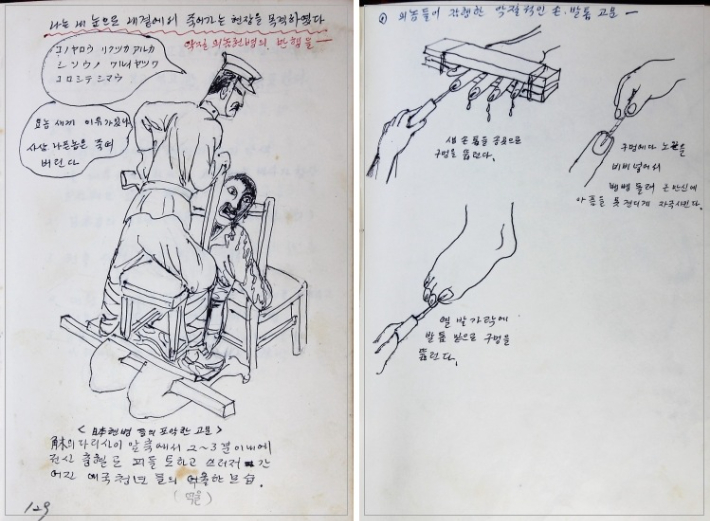 김주석 선생 수첩 고문 그림 (=김주석기념사업회 제공)