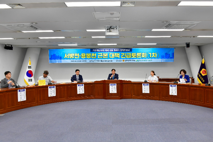 광주광역시의회와 광주녹색환경지원센터가 13일 서방천·용봉천 인근 상습침수 원인과 대책 마련을 위한 '재난대응 릴레이 정책토론회'를 공동 개최했다. 광주시의회 제공