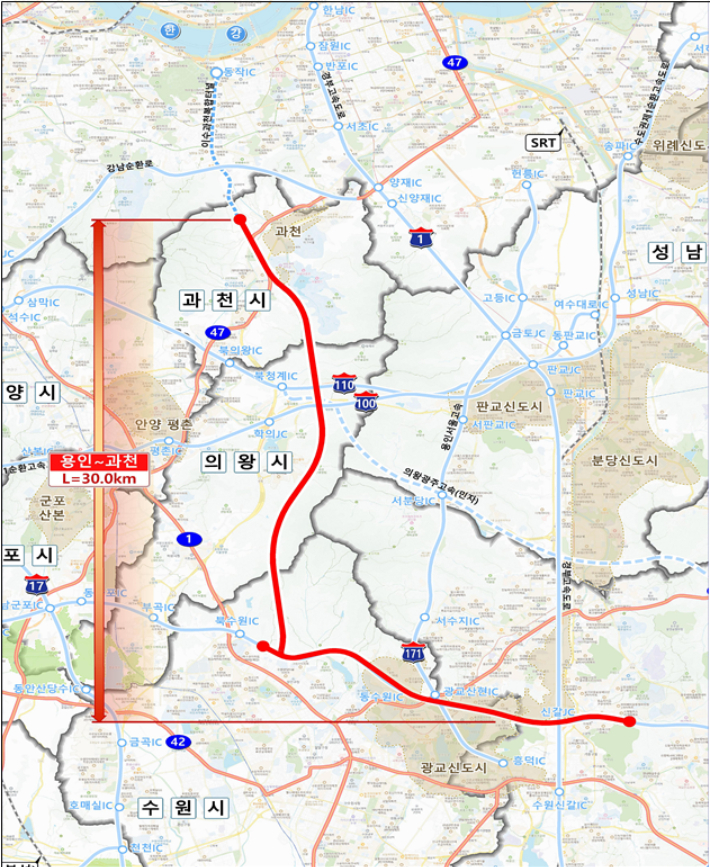 용인~과천 지하고속도로 신설 사업개요 및 위치도. 국토교통부 제공