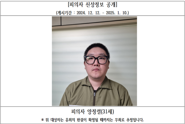 김천 오피스텔 강도살인범 양정렬. 대구지방검찰청 김천지청 홈페이지 캡쳐화면