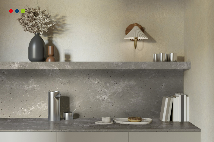 롯데케미칼 아리아 컬렉션 슬레이트(Slate)가 적용된 주방. 롯데케미칼 제공