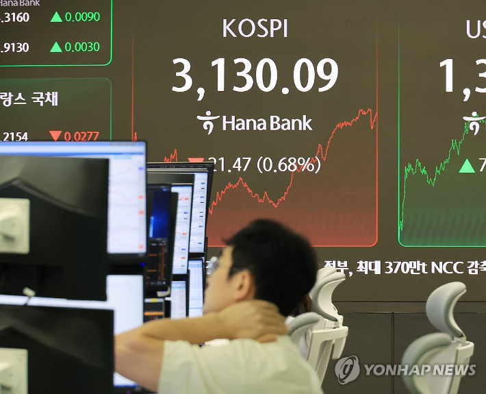 (서울=연합뉴스) 최재구 기자 = 20일 서울 중구 하나은행 본점에서 직원들이 증시와 환율을 모니터하고 있다. 2025.8.20 jjaeck9@yna.co.kr 연합뉴스