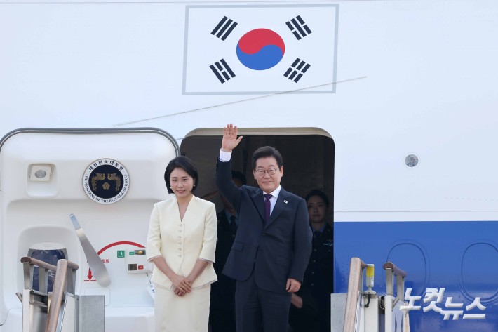 출국하는 이재명 대통령과 김혜경 여사