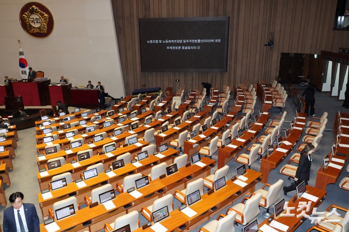 무제한토론 종료, 비어있는 국민의힘 의석