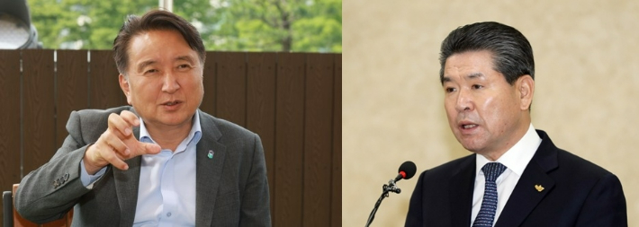 김영환 충북지사와 윤현우 충북체육회장. 연합뉴스